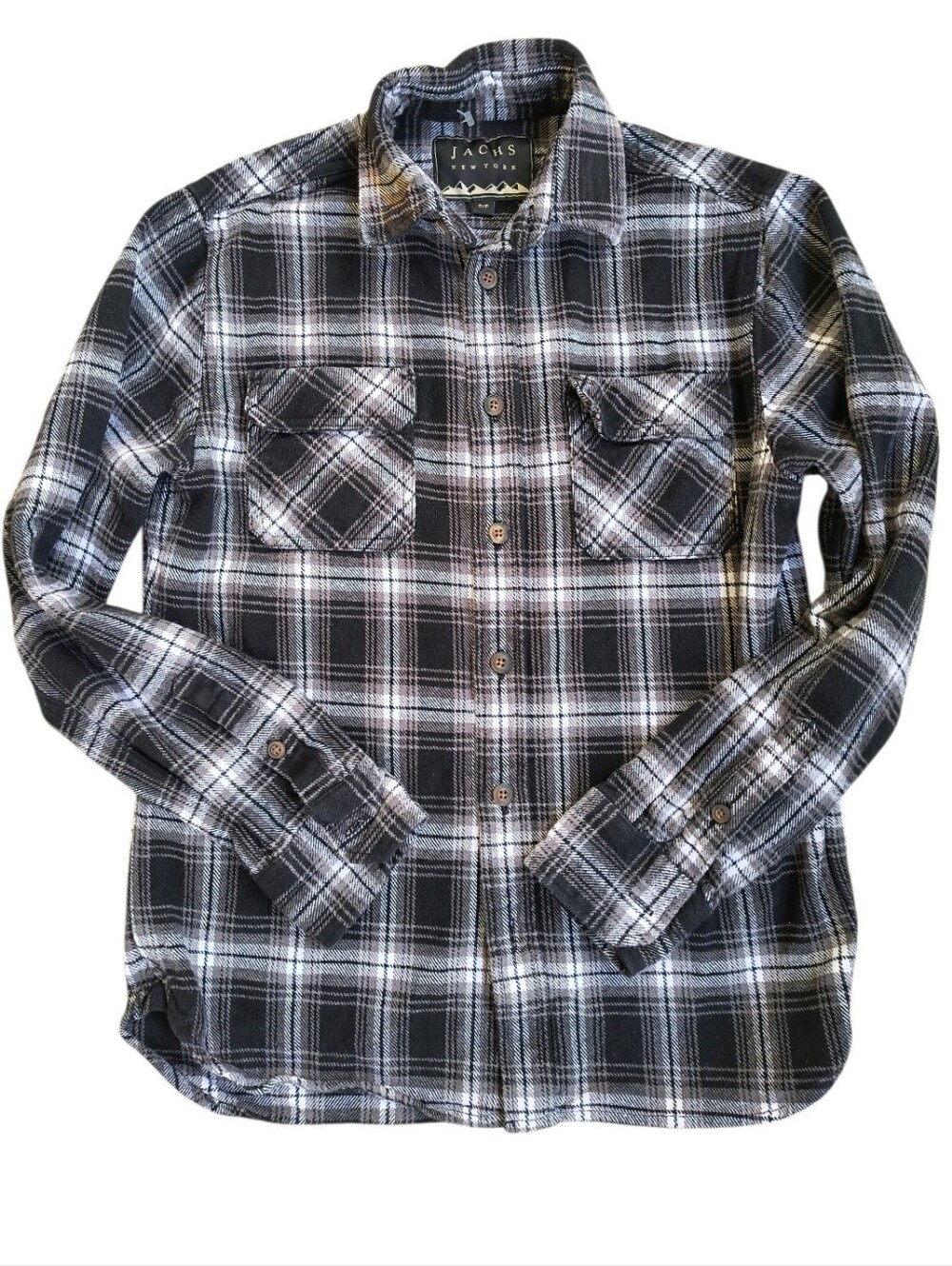 JACHS New York Black Grey Plaid Flannel Button-Up Shirt Men’s Small